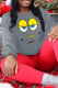 Grey Cute Character Patchwork O Neck Tops