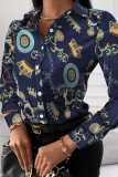 Black Red Casual Print Patchwork Shirt Collar Tops