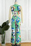 Green Sexy Casual Print Bandage V Neck Sleeveless Two Pieces