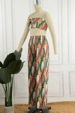Green Sexy Casual Print Backless Strapless Sleeveless Two Pieces