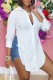 White Casual Solid Slit Shirt Collar Plus Size Tops
