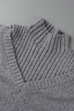 Grey Casual Solid Hollowed Out Turtleneck Tops