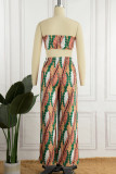 Green Sexy Casual Print Backless Strapless Sleeveless Two Pieces