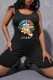 Black Fashion Casual Print Vests O Neck Regular Romper
