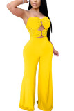 Yellow Sexy Europe and America Wrapped chest Solid Plus Size