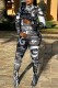 Grey Casual Print Basic Turtleneck Skinny Jumpsuits