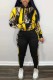 Black Casual Print Basic Hooded Collar Long Sleeve Two Pieces