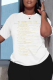White Casual Print Letter O Neck T-Shirts