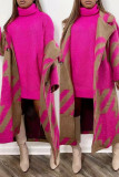 Khaki Casual Print Cardigan Turndown Collar Outerwear