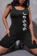Black Fashion Casual Letter Print Vests O Neck Regular Romper