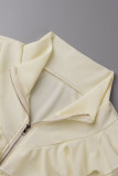 Rose Red Casual Solid Patchwork Zipper Collar Long Sleeve Two Pieces