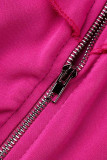 Rose Red Casual Solid Patchwork Zipper Collar Long Sleeve Two Pieces