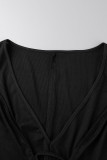 Black Casual Solid Patchwork V Neck Skinny Jumpsuits