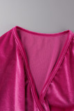 Rose Red Sexy Solid Patchwork V Neck Irregular Dress Dresses