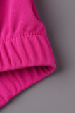Rose Red Casual Solid Patchwork Zipper Collar Long Sleeve Two Pieces