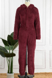 Pink Casual Living Solid Patchwork Hooded Collar Regular Jumpsuits
