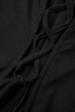 Black Casual Solid Patchwork V Neck Skinny Jumpsuits