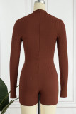 Brownness Casual Solid Basic Half A Turtleneck Skinny Romper