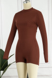 Brownness Casual Solid Basic Half A Turtleneck Skinny Romper