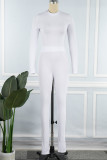 White Casual Solid Basic O Neck Long Sleeve Two Pieces