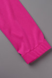 Rose Red Casual Solid Patchwork Zipper Collar Long Sleeve Two Pieces