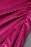 Rose Red Sexy Solid Patchwork V Neck Irregular Dress Dresses