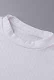 White Casual Solid Basic O Neck Long Sleeve Two Pieces
