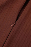 Brownness Casual Solid Basic Half A Turtleneck Skinny Romper