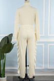 Rose Red Casual Solid Patchwork Zipper Collar Long Sleeve Two Pieces