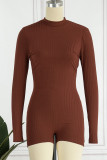 Brownness Casual Solid Basic Half A Turtleneck Skinny Romper
