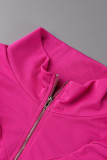 Rose Red Casual Solid Patchwork Zipper Collar Long Sleeve Two Pieces