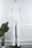 White Casual Solid Basic O Neck Long Sleeve Two Pieces