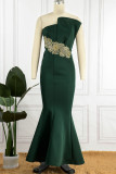 Ink Green Elegant Solid Embroidered Patchwork Strapless Trumpet Mermaid Dresses