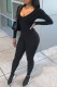 Black Casual Solid Basic O Neck Skinny Jumpsuits
