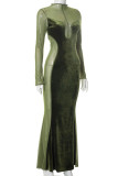Green Sexy Solid Patchwork See-through O Neck Trumpet Mermaid Dresses
