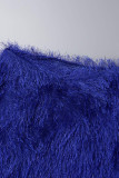 Blue Sexy Solid Patchwork Asymmetrical Half A Turtleneck Sleeveless Two Pieces