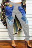 Blue Fashion Casual Patchwork High Waist Trousers