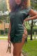Green Sexy Street Solid Frenulum Cardigan Shirt Collar Wrapped Skirt Dresses