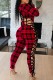 Red Sexy Casual Print Hollowed Out Frenulum O Neck Skinny Jumpsuits