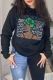 Black Street Print Patchwork Letter O Neck Tops