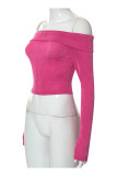Rose Red Sexy Solid Patchwork Off the Shoulder Tops