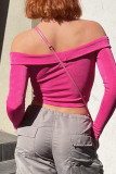 Rose Red Sexy Solid Patchwork Off the Shoulder Tops