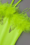 Red Sexy Solid Patchwork Feathers Spaghetti Strap Skinny Jumpsuits