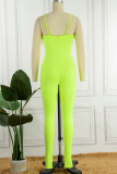 Red Sexy Solid Patchwork Feathers Spaghetti Strap Skinny Jumpsuits