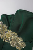 Ink Green Elegant Solid Embroidered Patchwork Strapless Trumpet Mermaid Dresses