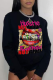 Black Vintage Lips Printed Patchwork O Neck Tops