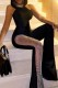 Black Casual Patchwork See-through Half A Turtleneck Regular Jumpsuits