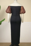 Black Elegant Solid Patchwork Off the Shoulder Evening Dress Dresses
