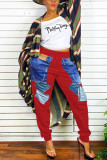 Red Fashion Casual Patchwork High Waist Trousers