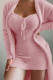 Pink Sexy Casual Solid Basic V Neck Long Sleeve Two Pieces